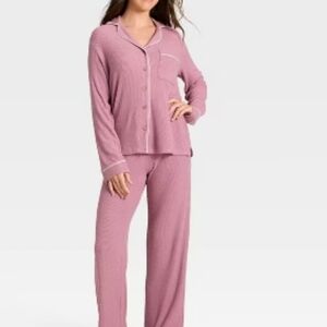 Auden Women's Cozy Ribbed Notch Collar Pajama Set Size Large